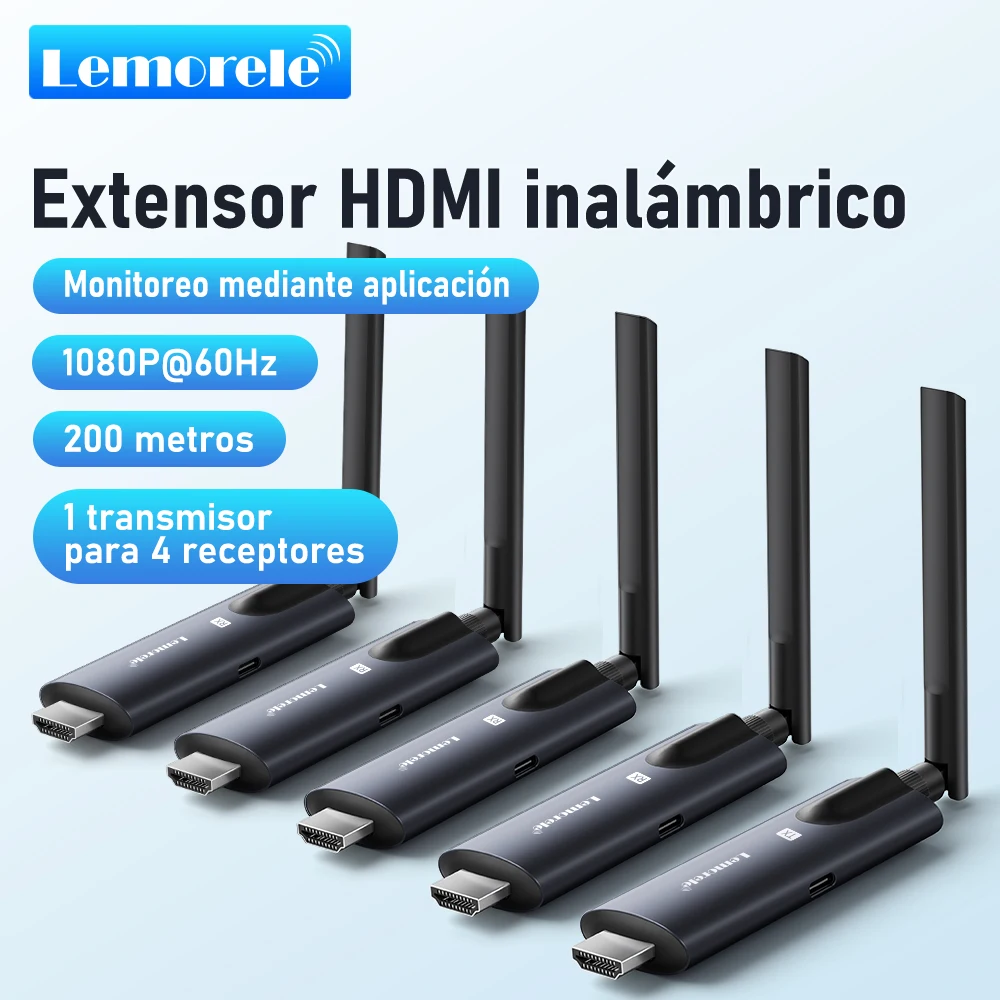 Transmisor y Receptor HDMI Inalámbrico Lemorele de 200m, Monitor de Video con APP, Transceptor de Baja Latencia, Plug and Play para PC, TV, Proyector,1080P Transceptor de Video, Kit de Transmisión de Video