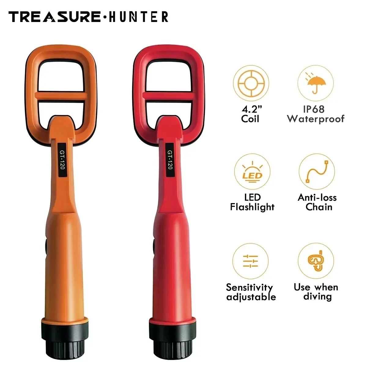 Treasure Hunter GT120 Handheld Diving Metal Detector Pinpointer Pointer Probe Waterproof Metal Pinpointing 4.2\