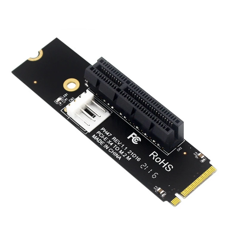 NGFF M.2 To PCI-E 4X Riser Card M2 M Key To Pcie X4 Adapter With LED Indicator SATA Power Riser For Bitcoin Miner Mining