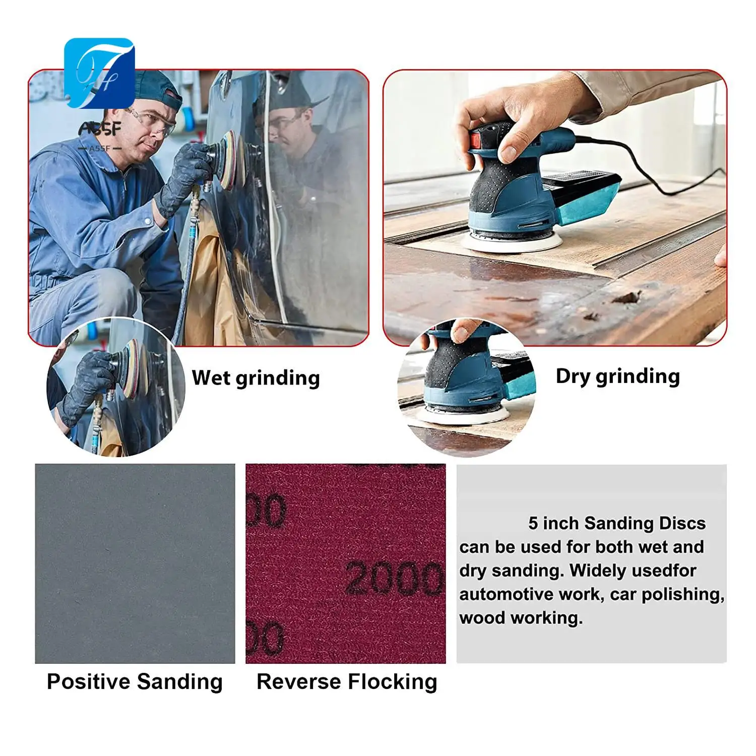 

A55F-30Pcs 5-Inch Sanding Disc Sets, Hook&Loop 5-Inch 8-Hole Combination (800/1000/1500/2000/3000/5000) Sandpaper New