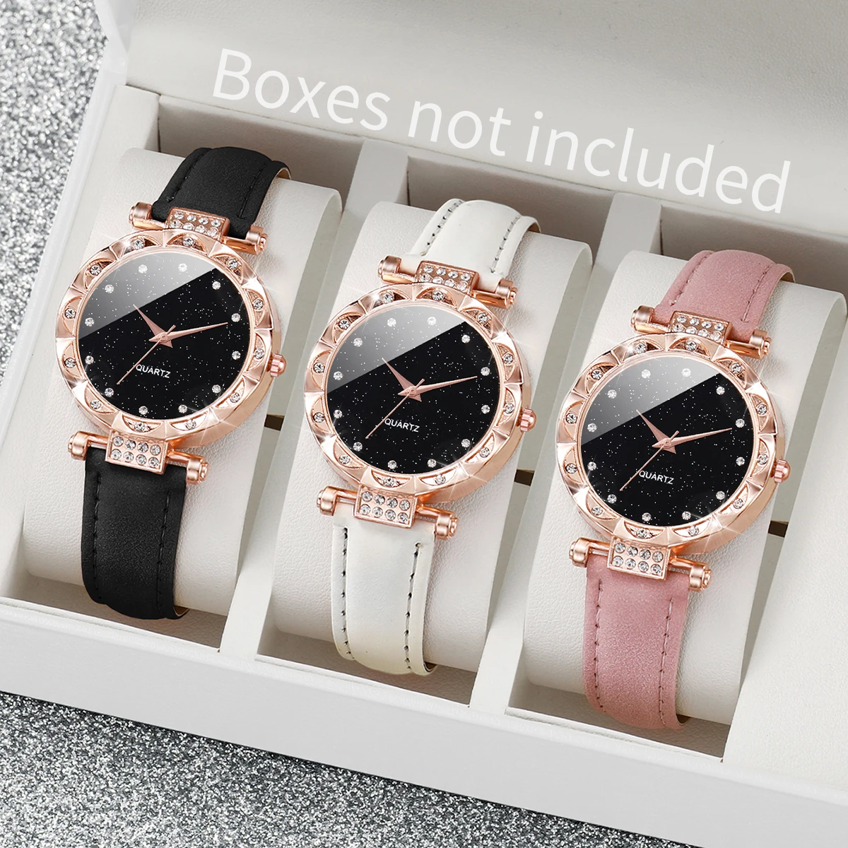 3 stks/set modehorloge dames lederen quartzhorloge met eenvoudige wijzerplaat