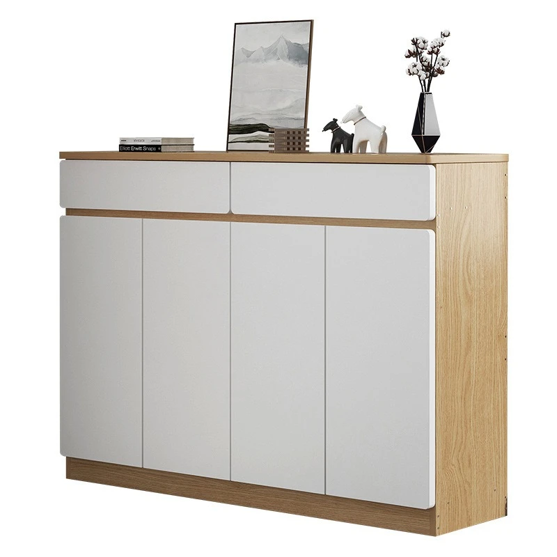 

Solid wood color simple entrance cabinet, balcony multi-layer locker, simple storage shoe rack