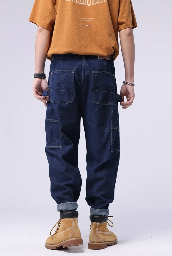 ﻿  American Retro Cross-pants Workwear Jeans Loose Open Double Line Lumberjacks Denim Trousers