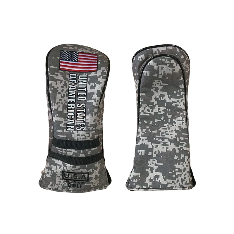 Golf Headcover Camouflage Flag Golf Club Head Cover for Driver Fairway Hybrid Head PU Leather