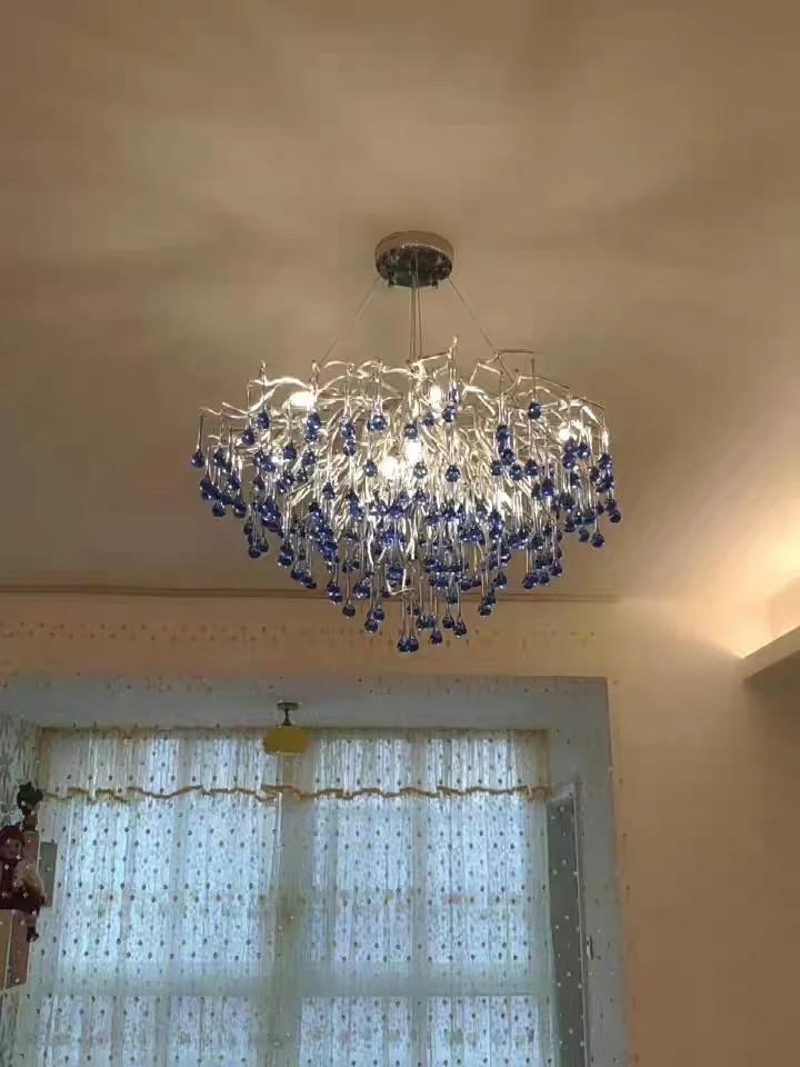 

Pink Drop Crystal Chandelier Lighting Fixtures Girl's Room Ceiling Pendant Lamp For Princess Dressing Room Decor Pendant Lights
