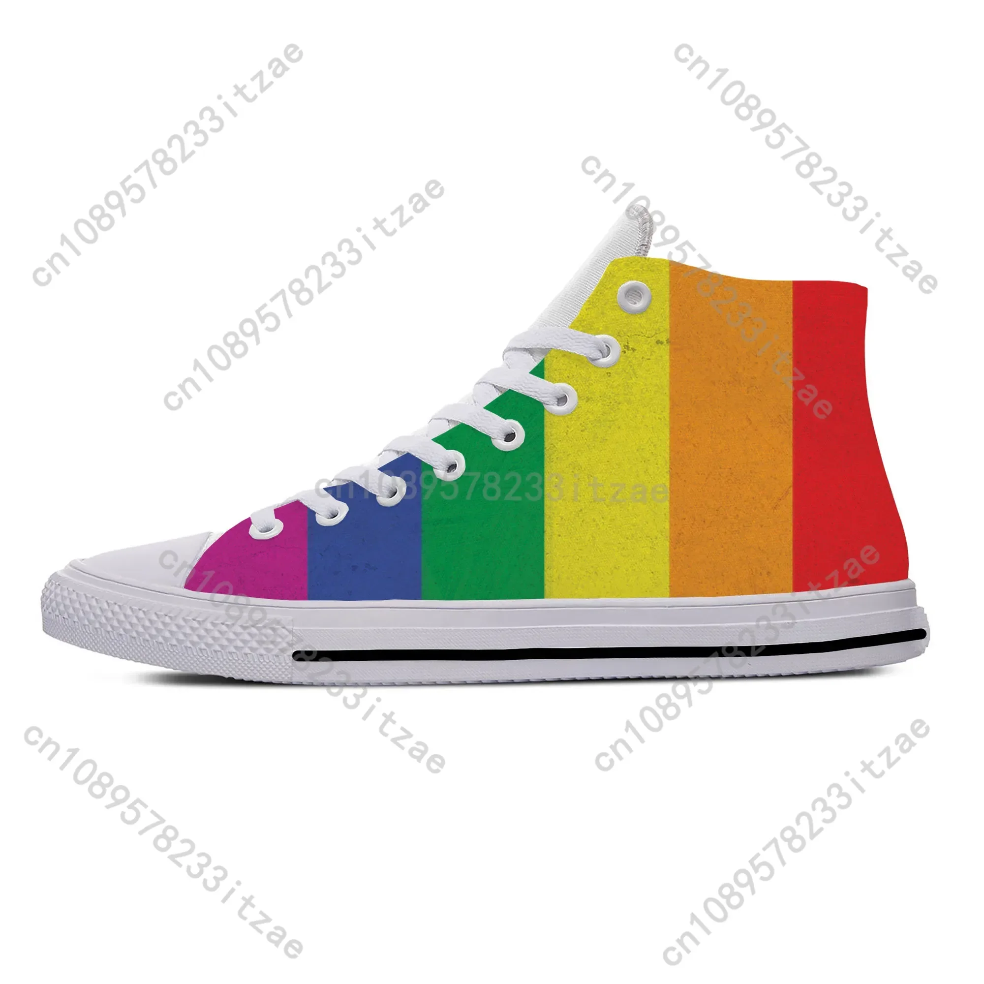 Musim panas pelangi Gay LGBT Pride Flag Lesbian lucu mode kasual sepatu kain atasan tinggi ringan bernapas pria wanita Sneakers