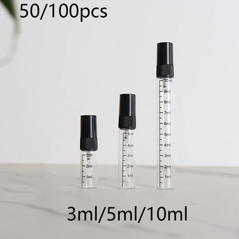 50/100pcs 3ml/5ml/10ml Glass Refillable Perfume Bottle Empty scale Spray Bottle Atomizer Perfume Bottles black spray bottle