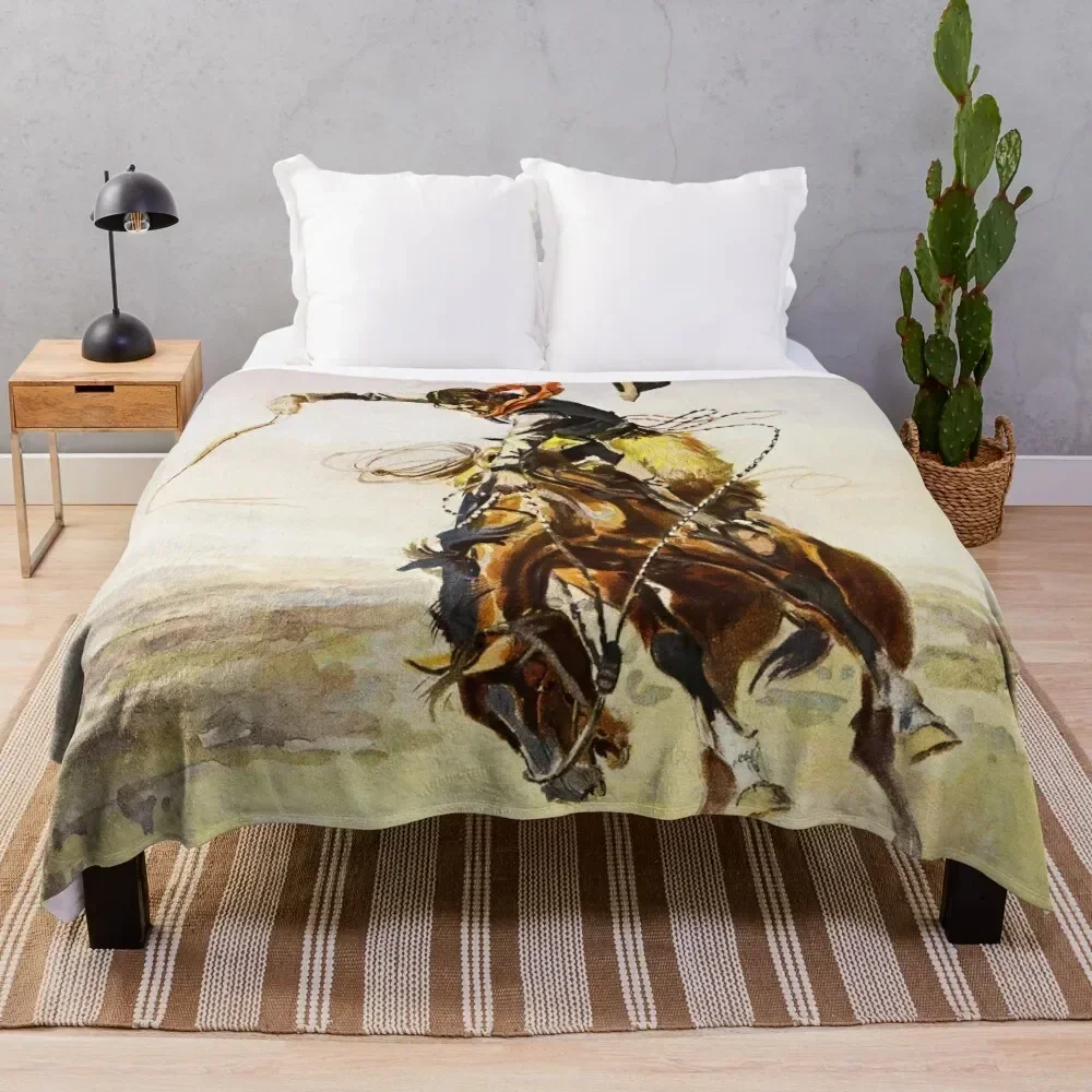 

“A Bad Hoss” by Charles M Russell Throw Blanket Fluffy Cozy Throw Blanket for Home Decor