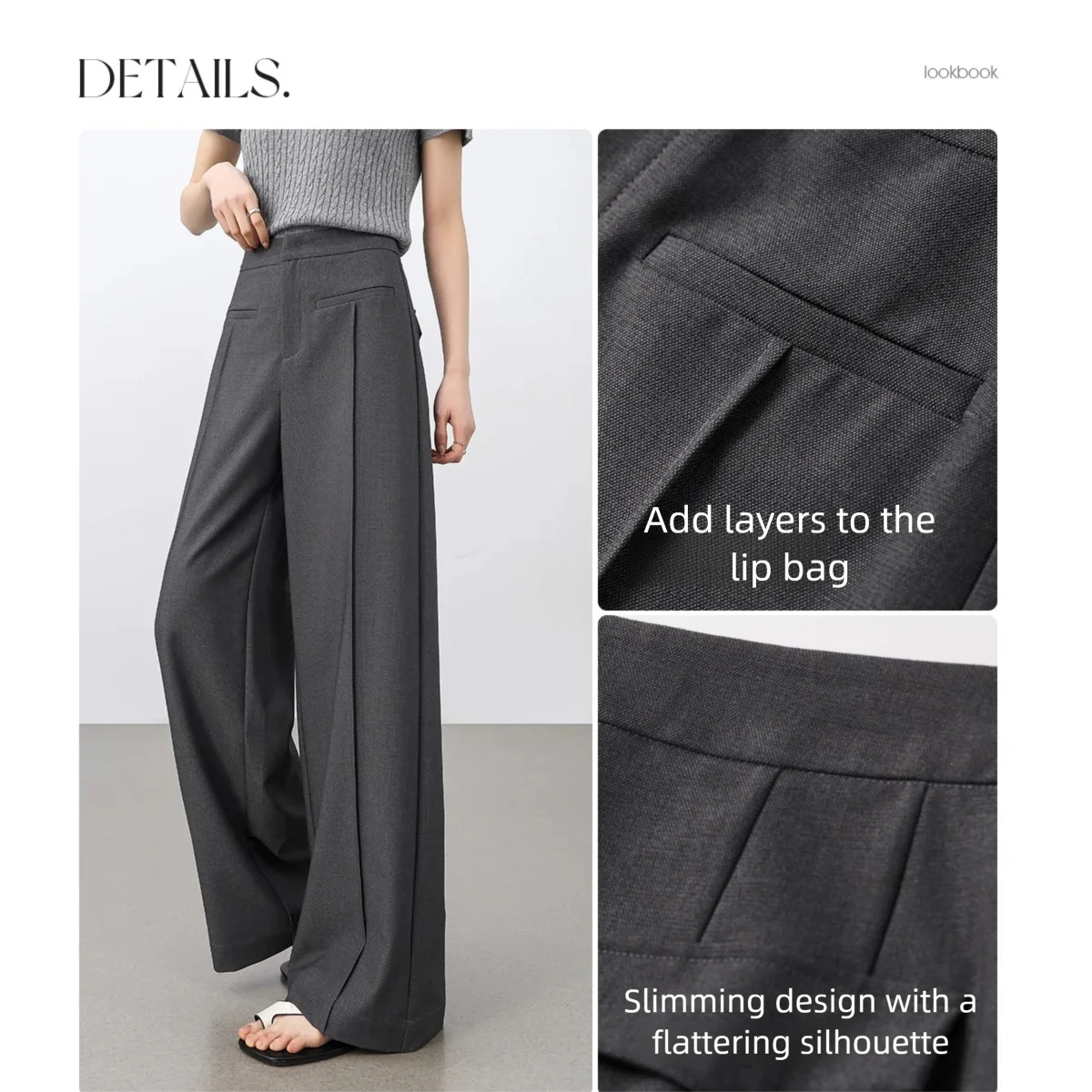 SENTUBILA 2025 Women's High Waist Wide Leg Pants Lip-Shaped Pocket Detail Office Women Trousers High Quality Clothing 152K80371