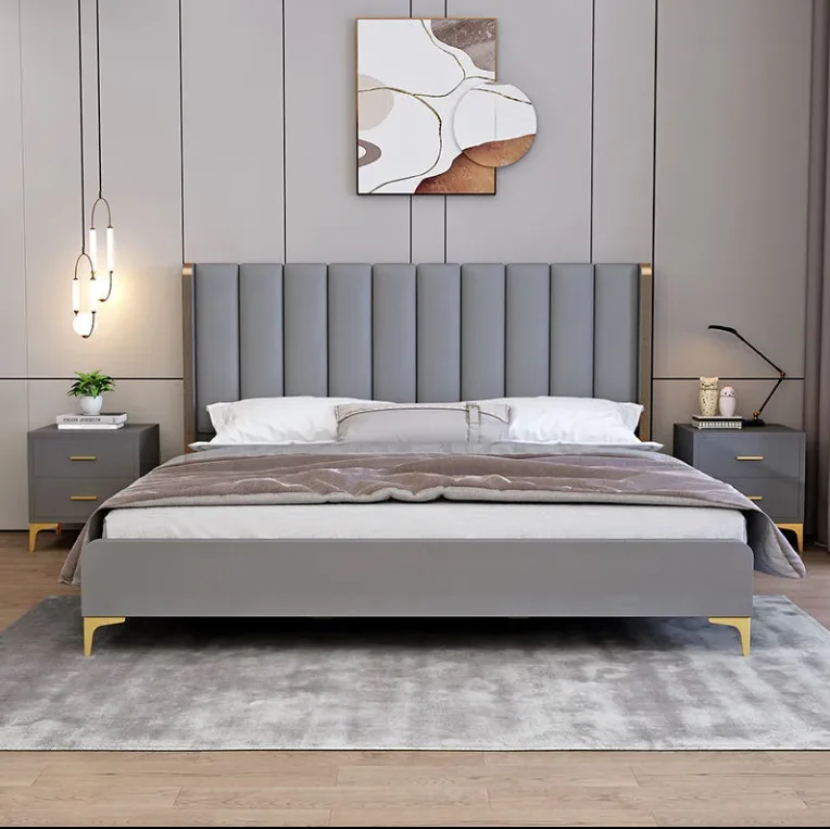 Nordic California king Bed Storage Ottoman New Design Top Fabric Solid Wood Double king Size Bed Fabric Raised Single Bed