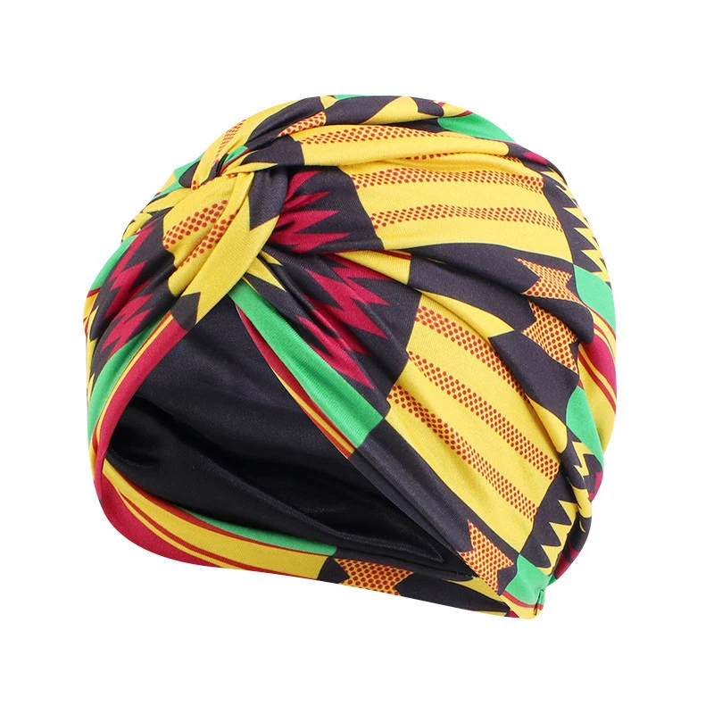 Bohemian Satin Lined Turban for Women New Double Layer Stretch Soft Casual Fashion Twist Hijab Colorful African Print Head Wrap