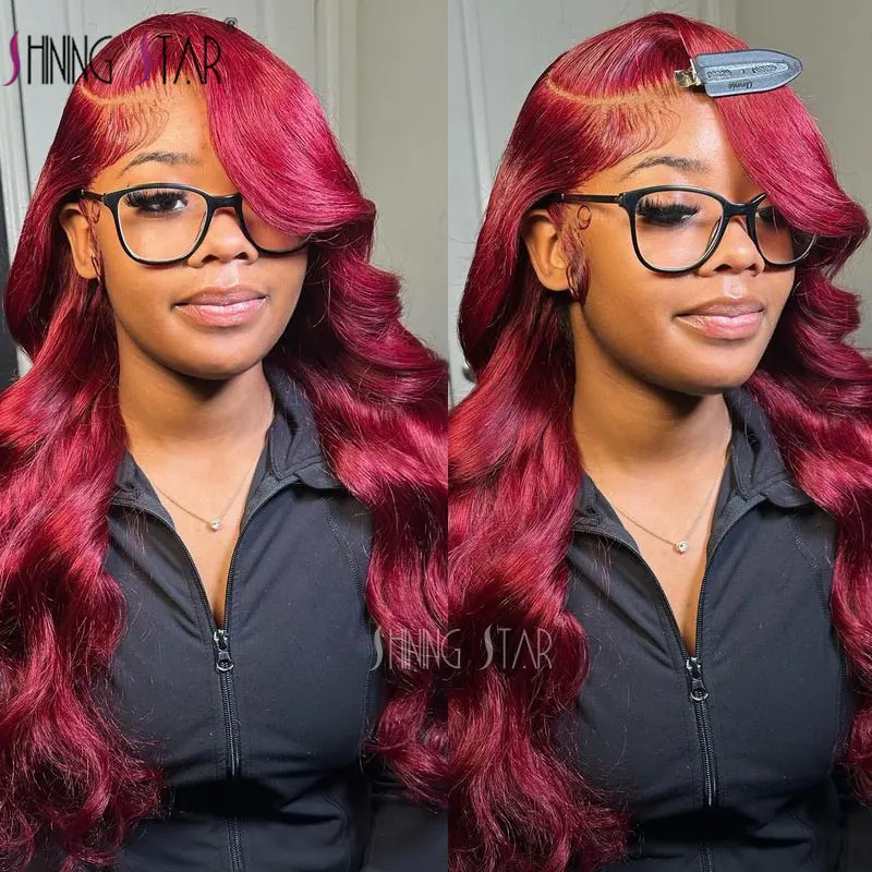 Bordeaux 99J Body Wave 13x6 Hd Kant Frontale Menselijk Haar Pruik Transparant Kant Voor Pruiken Voor Vrouwen Braziliaanse rood Gekleurde Remy Pruik