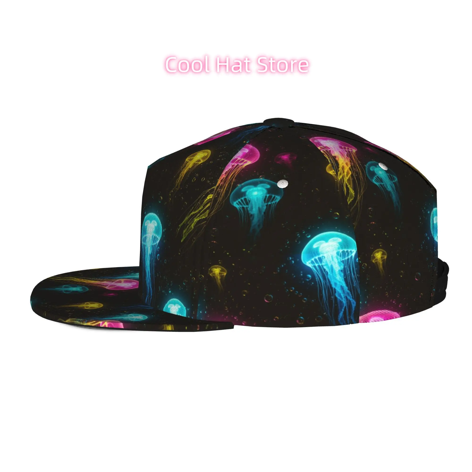 Baseball Caps for Both Men And Women Featuring a Vibrant Jellyfish Design Underwater, with an Adjustable Snap Brim And a Flat To