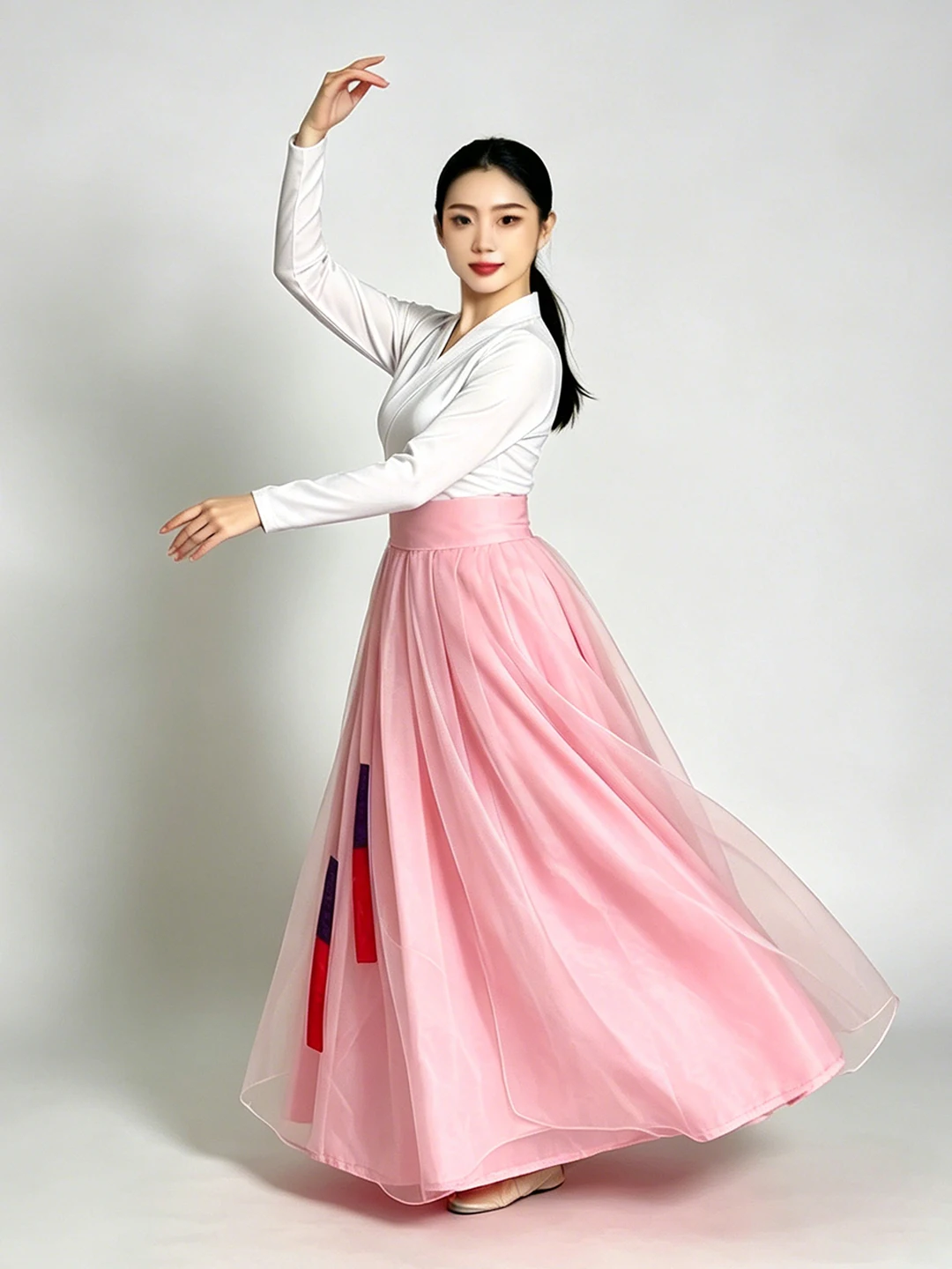 Women's Traditional Korean Dance Costume Top Practice Suit Half Skirt Yanji Ethnic Wear Double Layer Red Maple Leaf Skirt