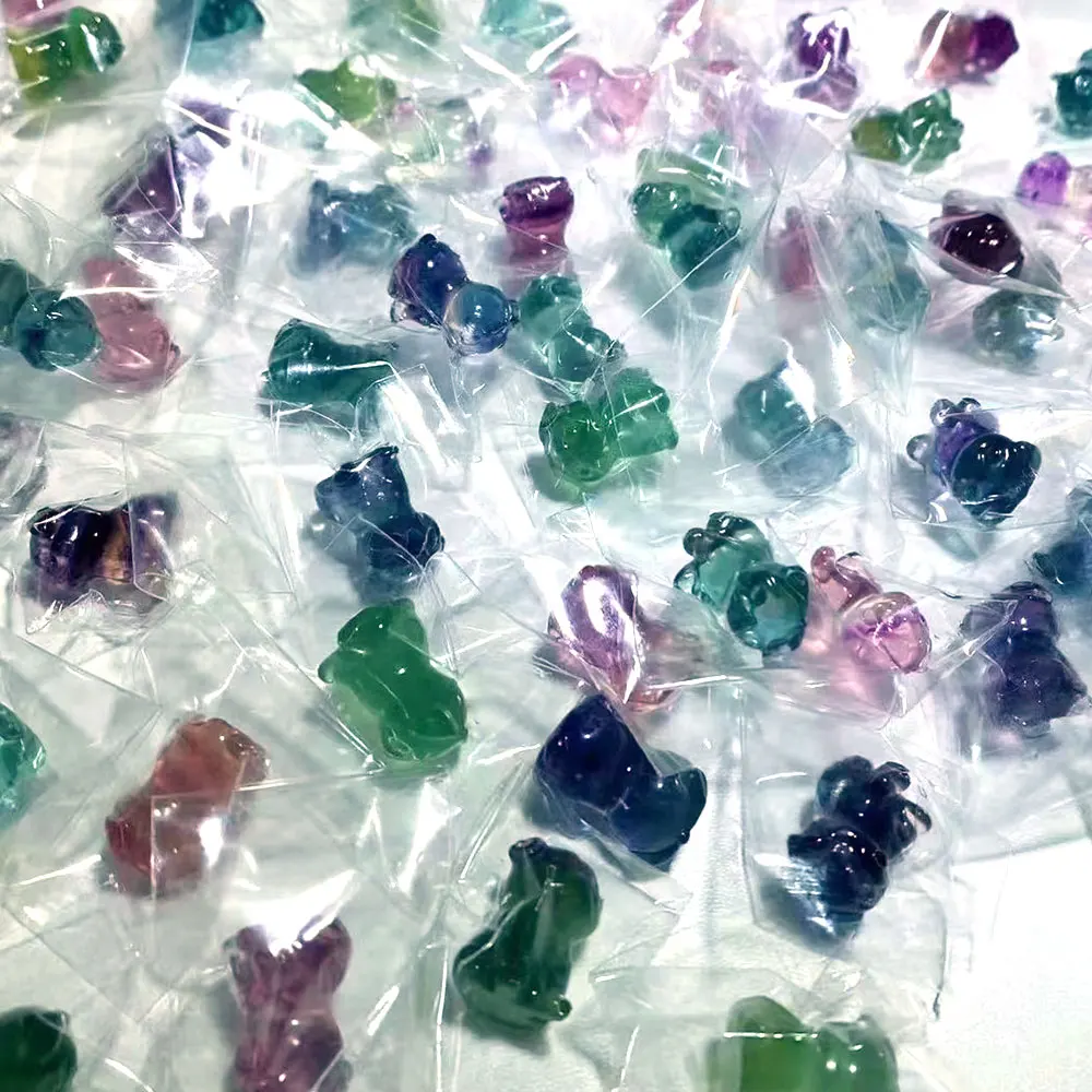 5pcs/Lot Natural Stone Dog Pug Rainbow Fluorite Crystals Mini Carvings Crystal Stone Mineral Gemstones Figurine Statue Spiritual view 5