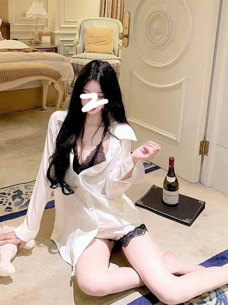 

Sexy Lazy White Shirt Lace Sleepwear Shorts Home Clothes for Women Celebrity Private Home Spring Summer Trend New Arrival