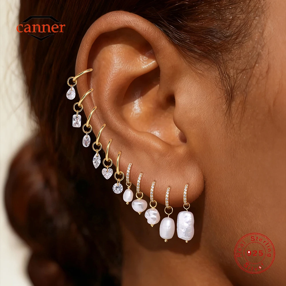 

CANNER 1PC Baroque Pearl Piercing Earrings Charm Accessories For Women Geometric Zircon Earrings Accessories Fine Jewelry Gift