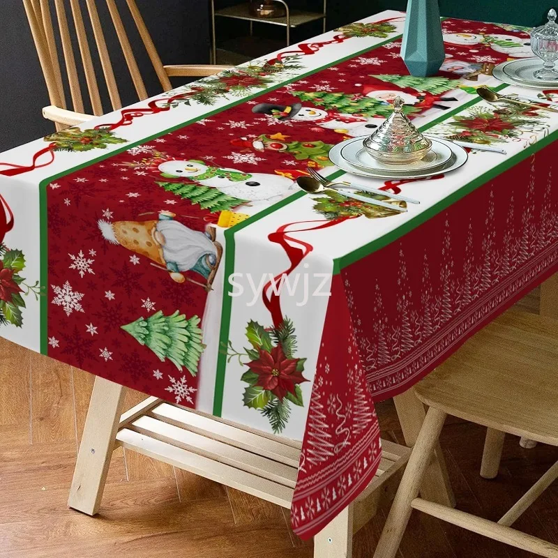 Christmas Rectangular Tablecloth Christmas Tree Snowman Tablecloth Suitable for Restaurant Kitchen Festive Atmosphere Decoration