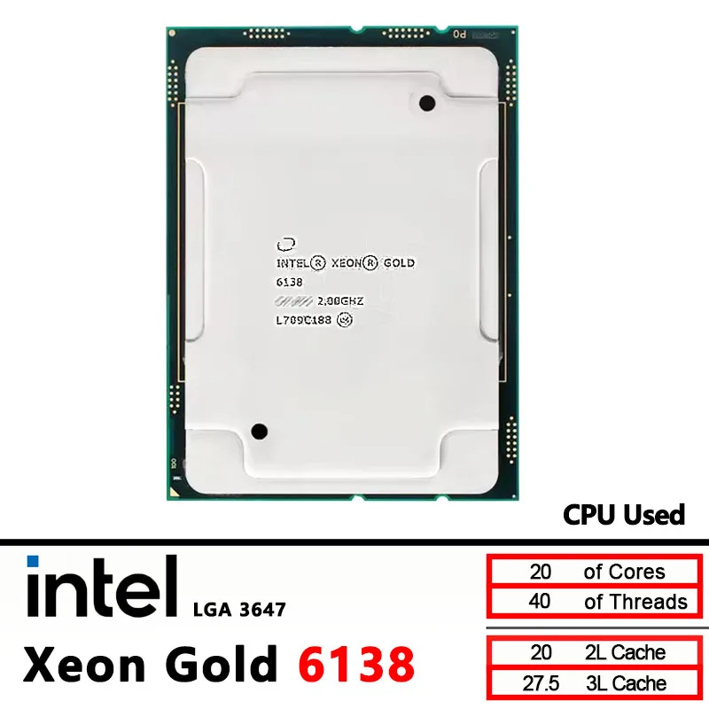 

Intel Xeon Gold 6138, используемый 2,0 ГГц, 27,5 МБ, смарт-память, 20 ядер, 40 потоков, 125 Вт, LGA3647 CPU Processo