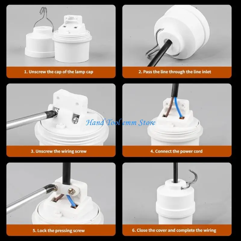 H37F 2Pcs Hangable E27 Lamp Socket With Hook For LED Bulb And Pendant Light Fixture