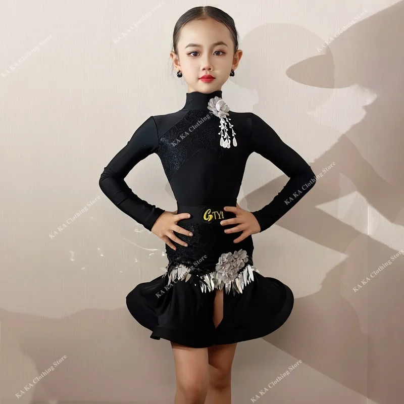 Rumba tango salsa traje de dança latina meninas vestido de dança latina meninas desempenho terno crianças prática latina roupas vestido de dança