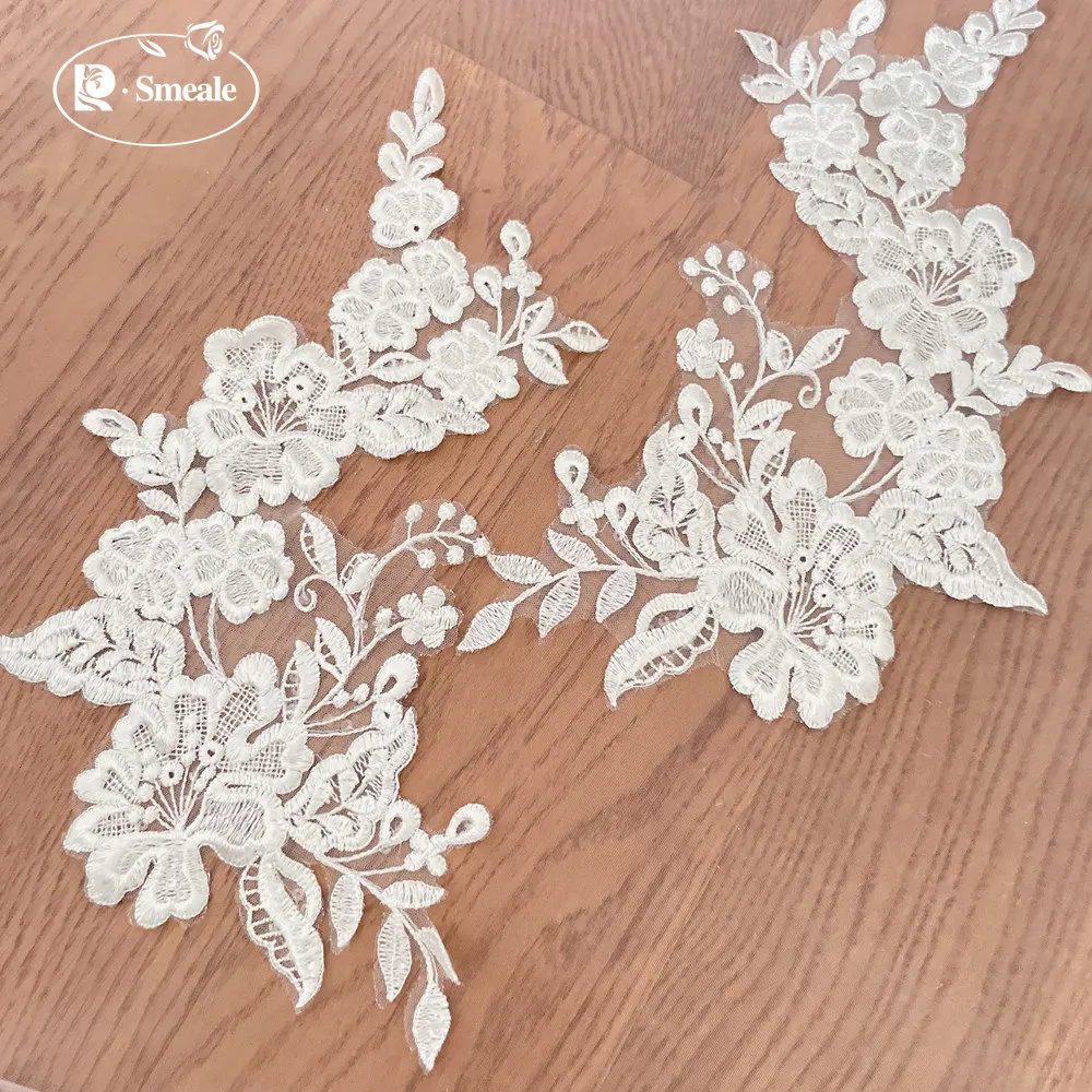 Gestickte Spitzenapplikation für Hochzeitskleider, Brautkopfschmuck-Accessoires, DIY Elfenbein-Patches, RS2735-2, 10 Stück, 5 Paare – Detail 6
