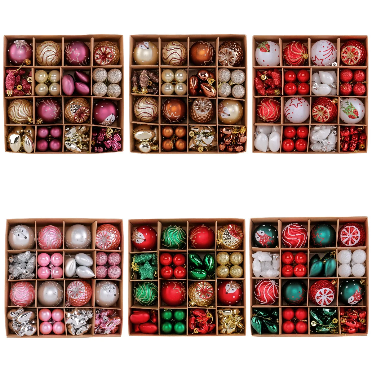 65 قطعة من زينة كرة عيد الميلاد مع صندوق هدايا زينة عيد الميلاد وحلي الحفلات مجموعة كرات ملونة زينة شجرة عيد الميلاد