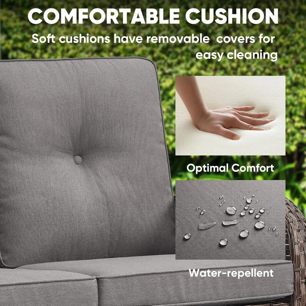 Outdoor loveseat bank 2-zits PE rieten buitenbank met salontafel, diepe stoel hoge rug buiten terrasmeubilair