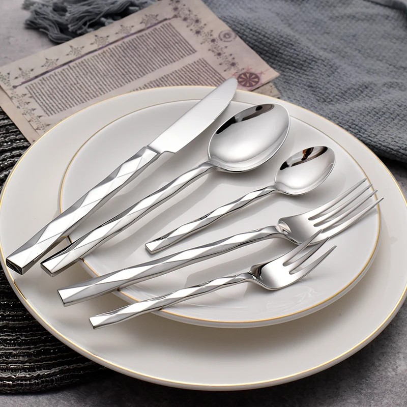 

New Luxery Cutlery Set Shiny Dinnerware Set 18/10 Stainless Steel Mirror Silver Flatware Set Drop Shipping