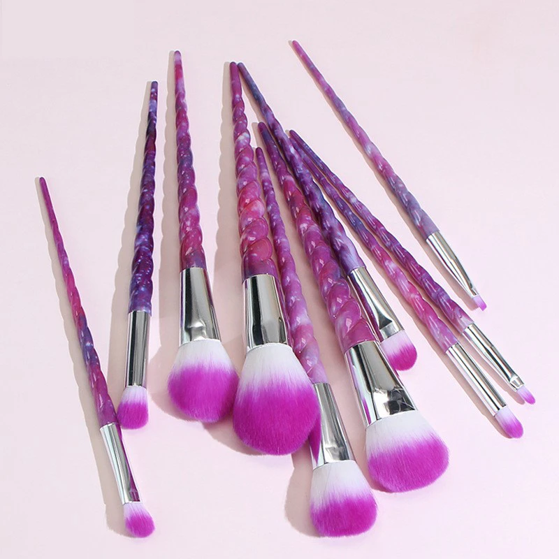 10 unids/set mango en espiral brillante en color pincel de maquillaje en polvo de agarre fuerte con soporte personalizado