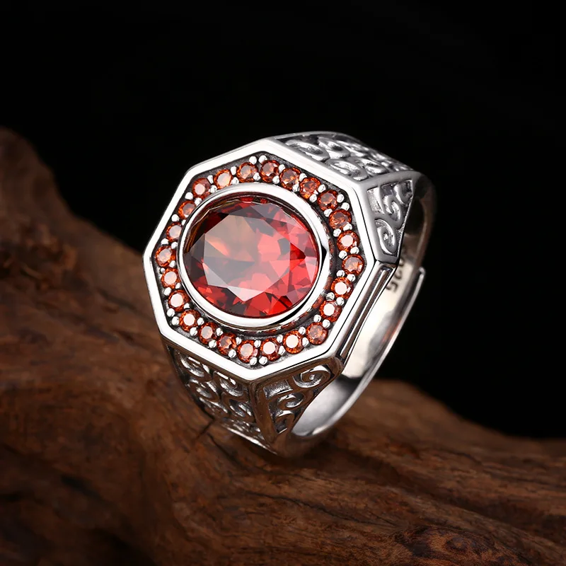 BOCAI S925 Sterling Silver Rings Vintage Personality Simple Eternal Rattan Pattern Zircon Adjustable Ring Fine Choice Jewelry