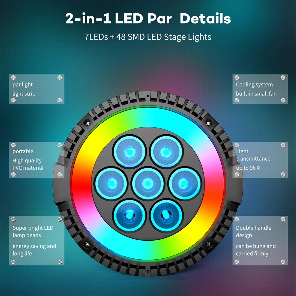 4 Pcs 7 LED 2-in-1 Par Spotlight DMX512 6/10CH Stage Light With Remote Control For Disco Dance Hall DJ Party Bar Performance ﻿