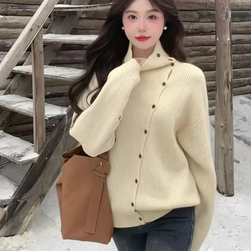 الخريف والشتاء أزياء المرأة الجديدة أنيقة محبوك واحدة الصدر الدافئة سترة مشغولة من الصوف ركاب ارتداء سترة غير رسمية #1