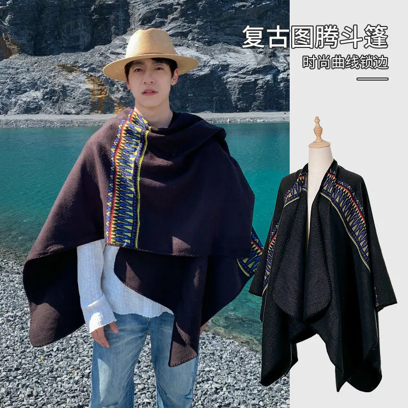 الرجال كيب الصحراء السفر العرقية نمط وشاح شال السفر التصوير موضة كبيرة المعطف الدافئة الذاتي القيادة جولة عباءة P2