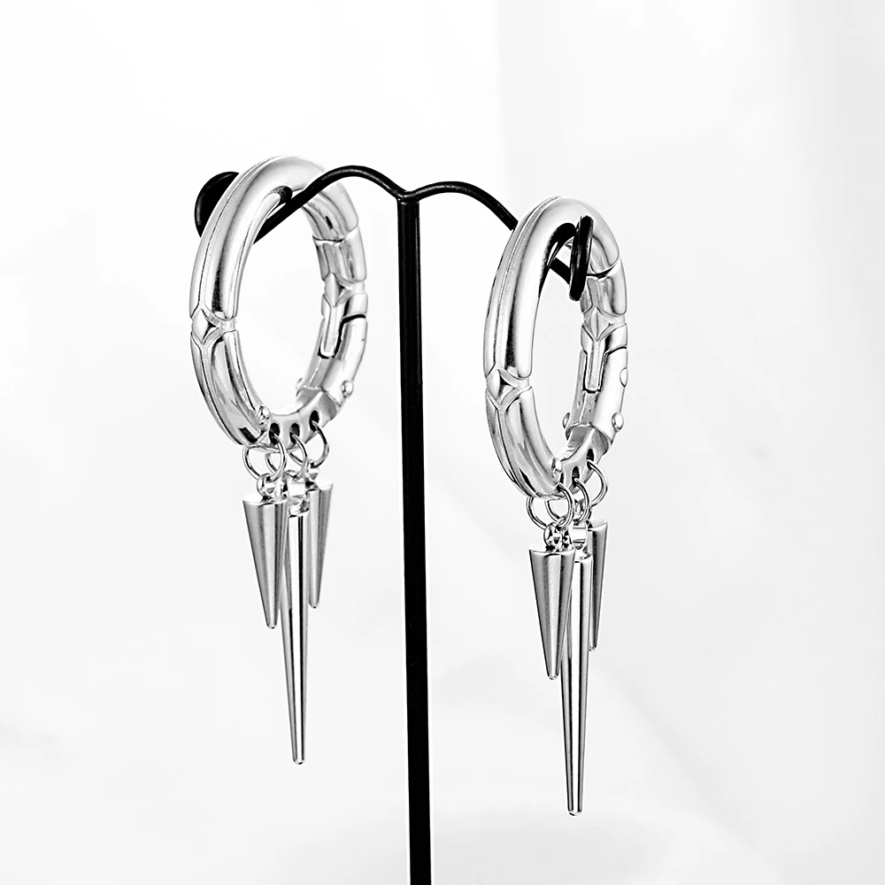 Giga 1/2Pcs 5.5MM Punk Ear Weights Hanger with Dangle Cone Stainless Steel For Ear Stretcher Guages Expander Piercing Jewelry
