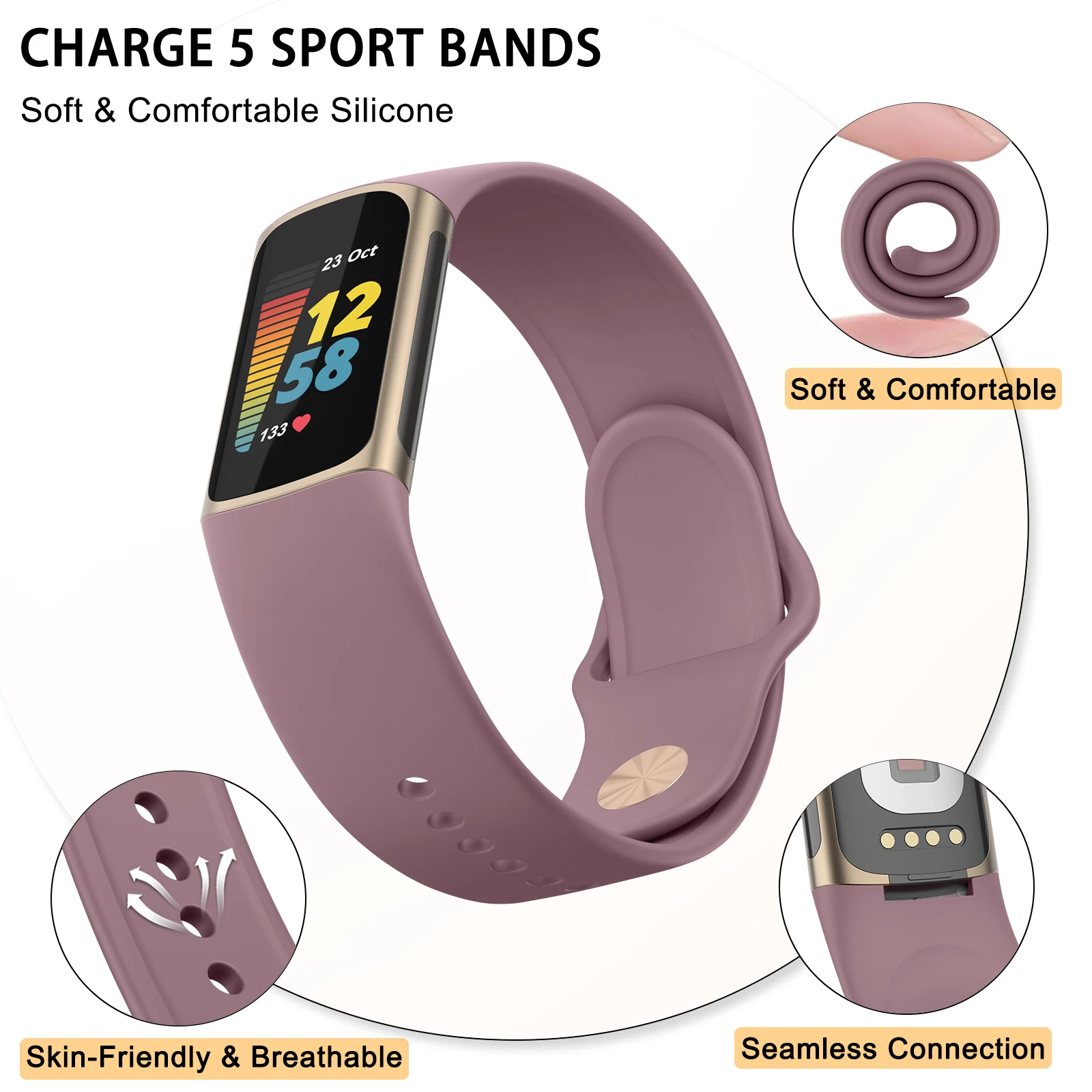 Strap for Fitbit Charge 5 Band Silicone Bracelet for Fitbit Charge 5 Strap Adjustable Wristband Smartwatch Watchband Replacement