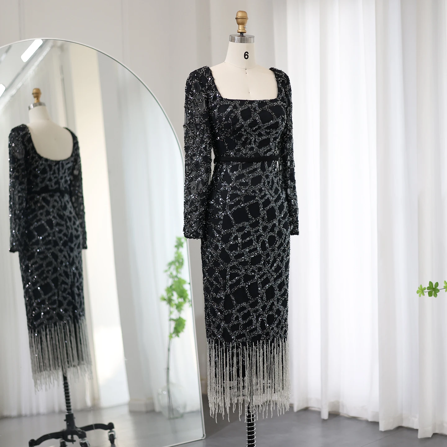 Sharon Said Luxus Dubai Quaste Pink Abendkleid für Frauen Langarm Fuchsia Arabisch Hochzeit Party Kleider SS347 Angepasst