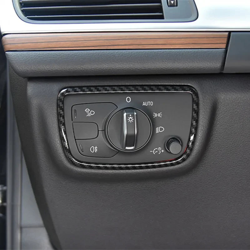 Car Dashboard Head Lamp Switch Decoration Frame Cover Sticker For Audi A6 C7 2012-2018 Interior Light Carbon Fiber Color Strips