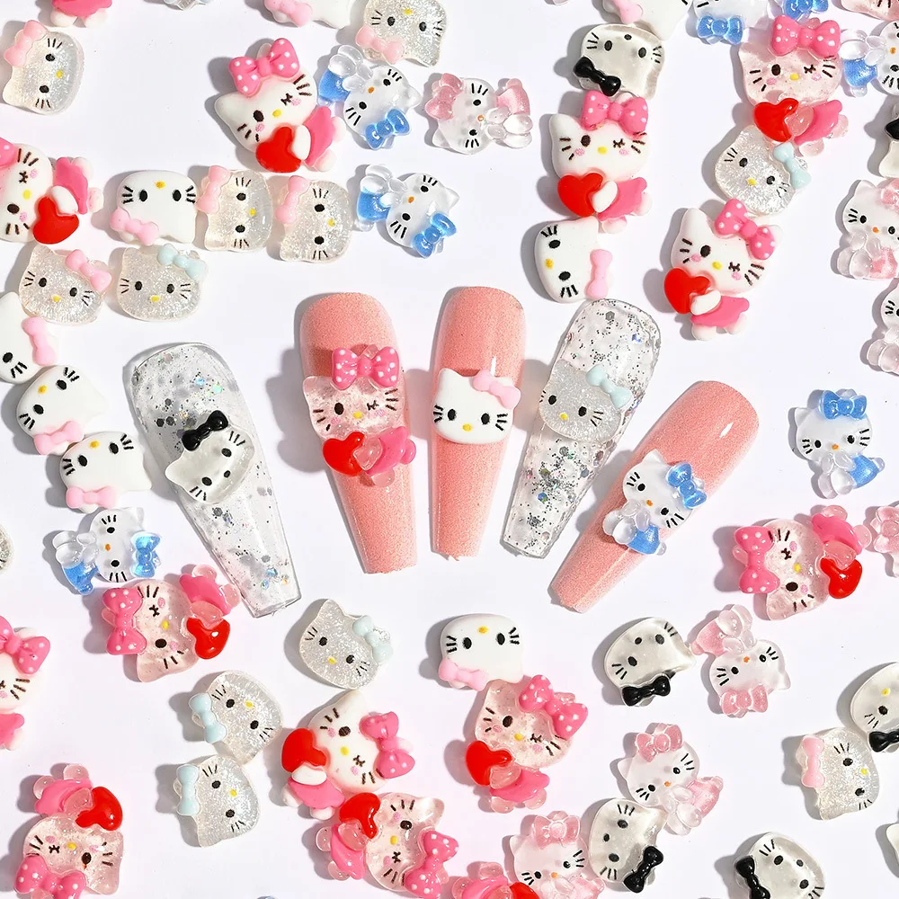 10/20Pcs Kawaii Sanrio Hello Kitty Nail Tips Charms Ornament Acrylic Diy Cartoon Phone Case Nail Accessory Cute Gift for Girl