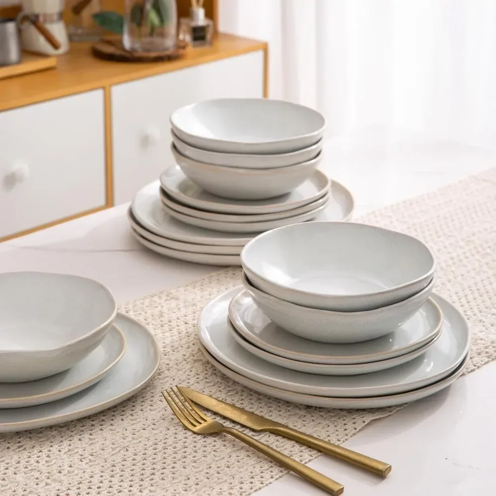 

Ceramic Dinnerware Sets,Handmade Reactive Glaze Plates and Bowls Set,Highly Chip and Crack Resistant | Dishwasher & Microwave