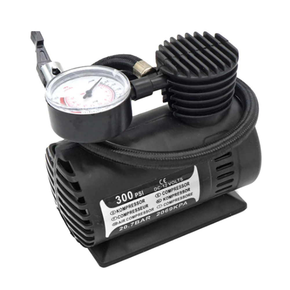 Bomba de Ar Portátil 12V 300PSI com Manômetro, Mini Compressor de Ar de Alta Precisão, Bomba Elétrica Compacta para Inflar Pneus