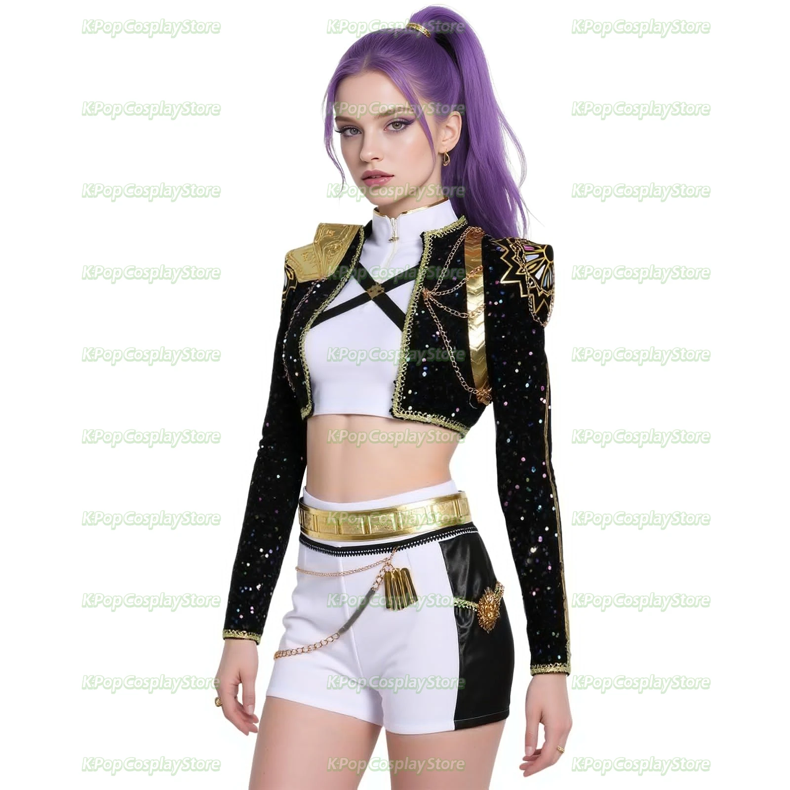 

K-pop Rumi Zoey Mira Cosplay KPop Demon Hunters Cosplay Costume Wig Women Black Golden Suit Halloween Party Role Playing Outfit