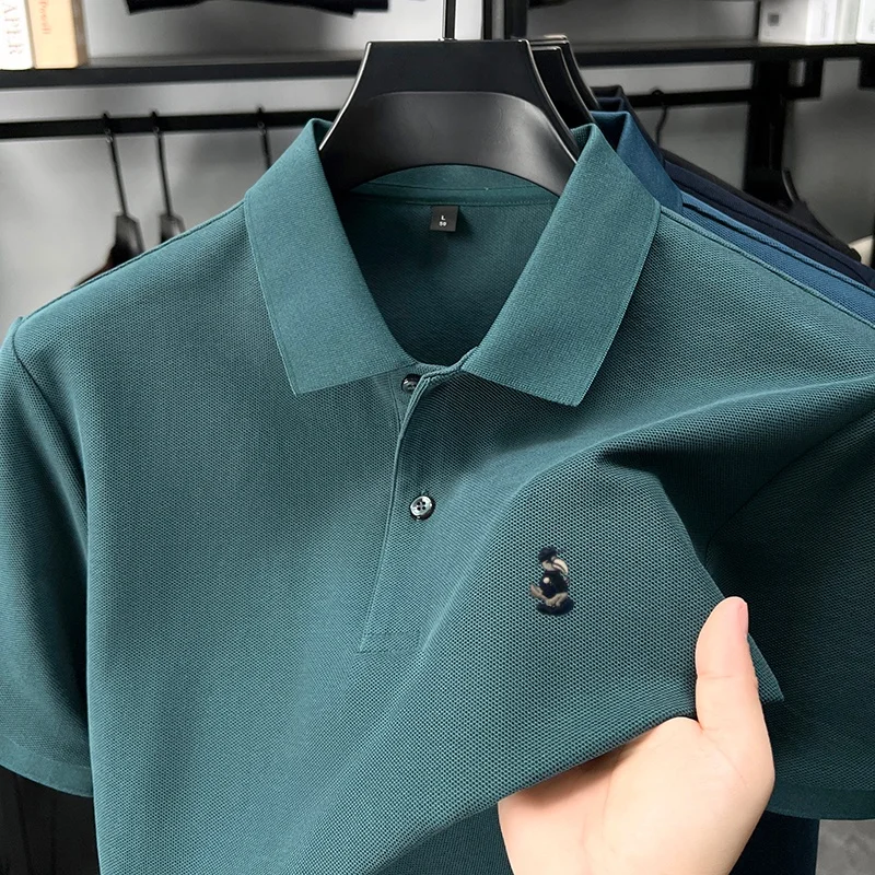 Light luxury 100% cotton short sleeve men's polo shirt brand cartoon embroidery high-end breathable new casual summer T-shirt