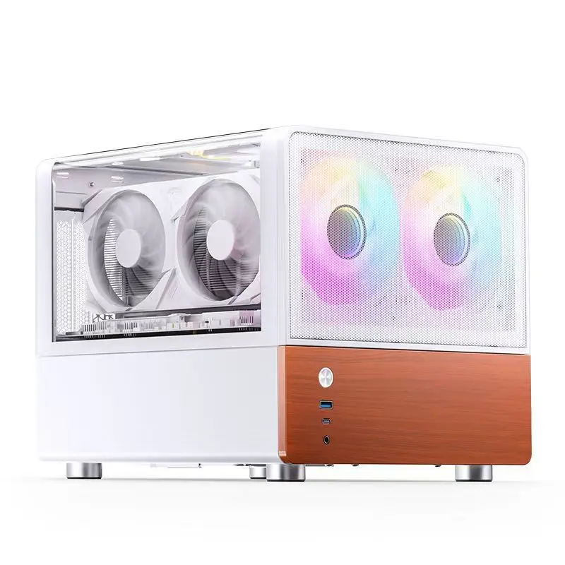 vertical desktop cabinet computer with a double-curved glass case and an upper and lower structure Computer andOffice