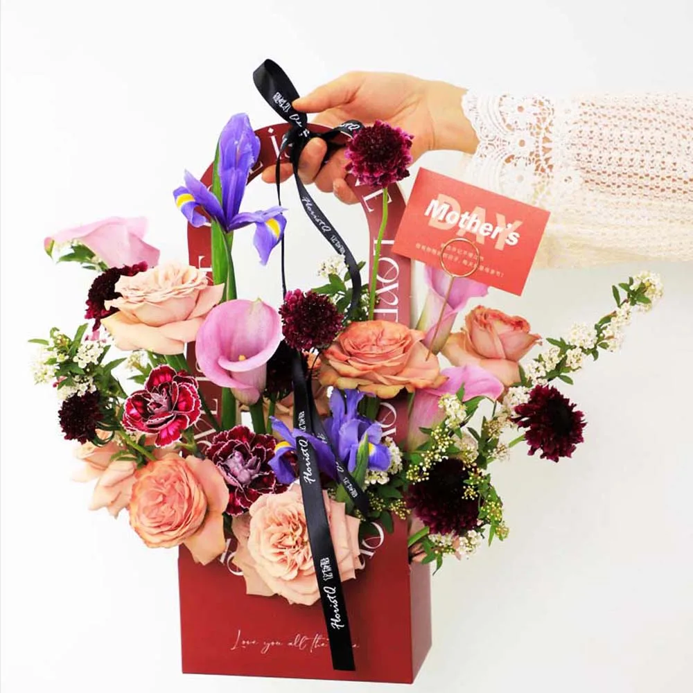 5 sztuk/zestaw, 2 sztuk/zestaw DIY kwiaty torby do pakowania przenośna kartka z życzeniami kwiat podręczne pudełko ręczna torebka