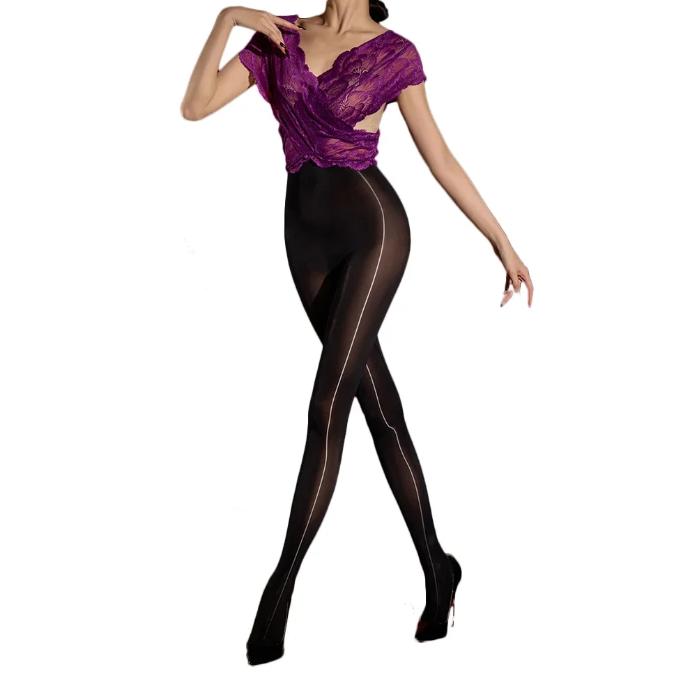 Women's Cross Lace Patchwork Bodysuit 5D Tights Oil Shiny Glossy See Through High Elastic Shaping Jumpsuit Slim Leggings Leotard