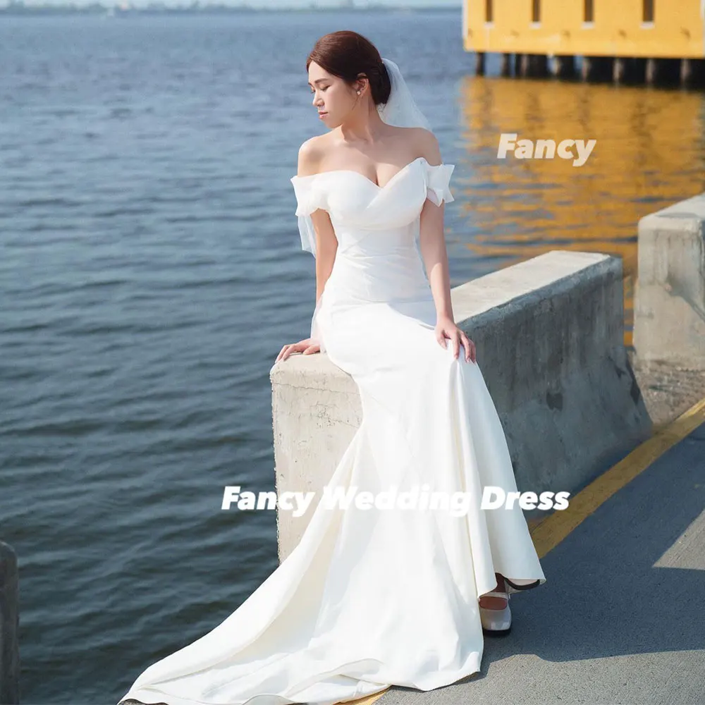 Fancy Korea Sexy Off Shoulder Wedding Dress Photo Shoot Mermaid Organza Bridal Gown Back Corset Customized 웨딩드레스