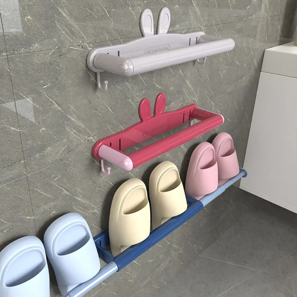 High Quality Wall Mount Shoes Shelf Punch Free Rabbit Ear Hanger Rack Space Saving Retractable Bathroom Accessories