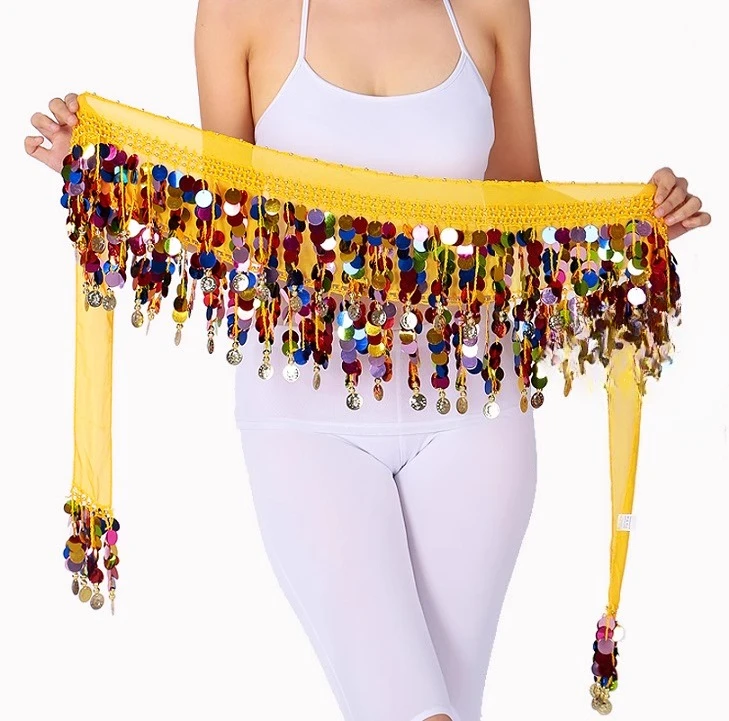 Maßgeschneidertes Damen-Bauchtanzkostüm für Erwachsene, Taillenkette, Hüfttuch, Kupfer-Gong-Paillettengürtel, zum Üben, indischer Tanz, Taillendichtung