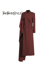TWOTWINSTYLE Solid Patchwork Scarf Slimming Trench For Women Scarf Collar Long Sleeve Spliced Single Breasted Windbreaker Female